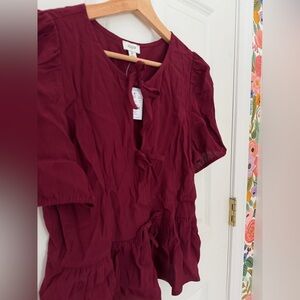 NEW JCrew blouse, burgundy, size 6